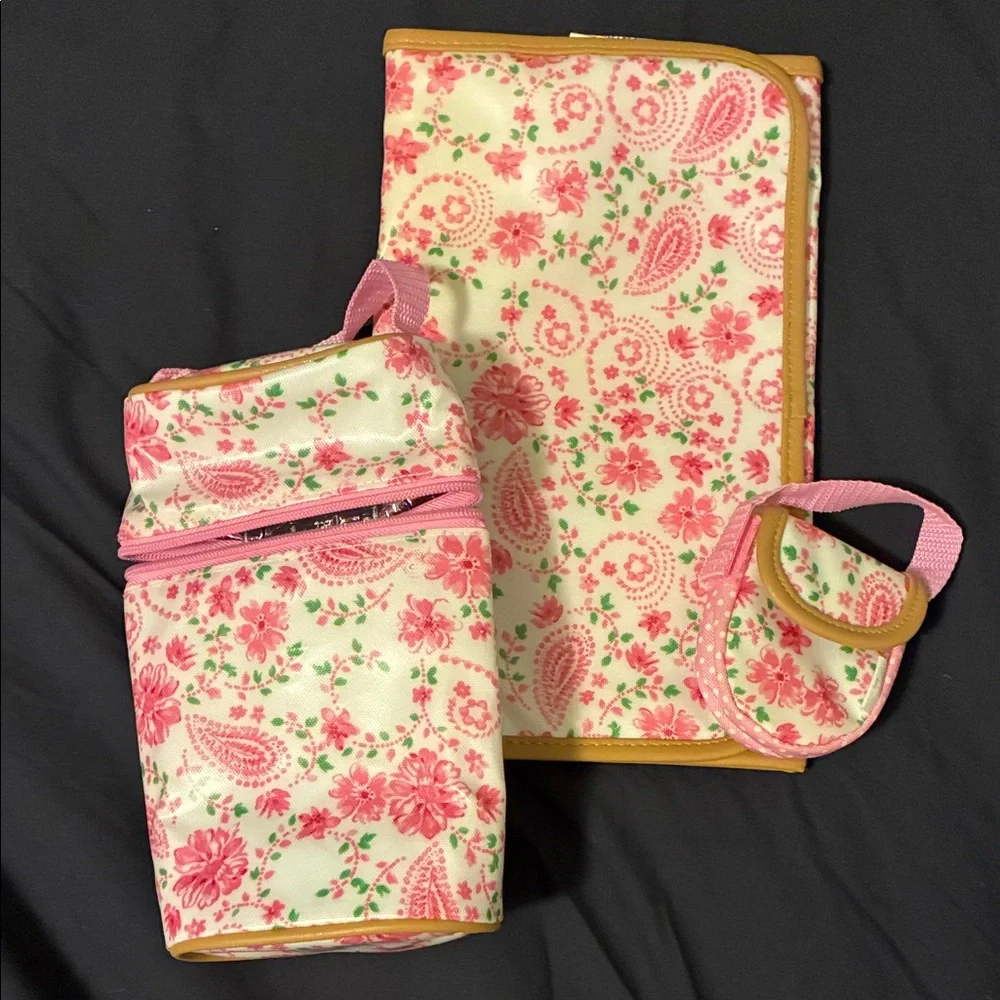 Laura Ashley Baby Floral Pink Diaper Bag Accessories 3-piece set